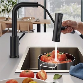 Resim Çok fonksiyonlu mutfak musluğu, tepeşel damla çıkışlı tezgah lavabosu, bulaşık yıkama sebze lavabo çekme musluk 