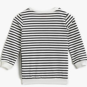 Resim Erkek Bebek Çizgili Pamuklu Sweatshirt Bisiklet Yaka 