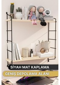 Resim Bino Duvar Rafı Masif Doğal Ahşap Büyük Boy Geniş 2 Katlı Kitaplık Terek Mutfak Rafı Banyo Rafı 