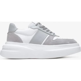 Resim Dericlub Kadın Kalın Tabanlı Bağcıklı Sneaker Gerçek Deri Cr 2554 Beyaz/gri 