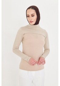 Resim Hürrem Bone Bej Tesettür Balıkçı Yaka Boyunluklu Kolluk Viskon Düz 1025 12 Bej 