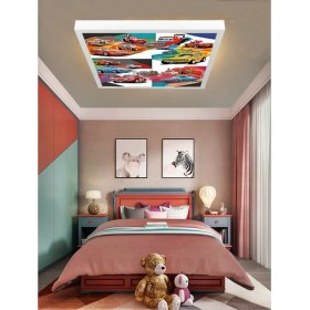 Resim Şimşek Mcqueen Avize, 60X60 Çocuk Odası Avize, 60WATT, Estetik Kare, Yapay Zeka Tasarım Avize, Pist 