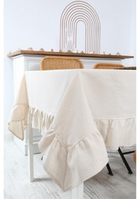 Resim Naturel Fırfırlı Masa Örtüsü Vintage Krem 