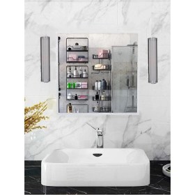 Resim 2 Kapaklı, 2 Aynalı Moda Banyo Lavabo Dolabı, Aynalı Üst Dolabı Beyaz 