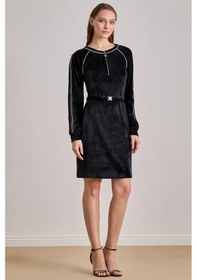 Resim Guitar Diz Üstü Siyah Kadife Elbise Siyah 