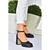 Resim Fox Shoes Siyah Kalın Platform Topuklu Kadın Ayakkabı M404100809 
