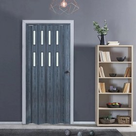 Resim Faran Dekorasyon 115 x 215 Antrasit Renk Camlı Pvc Akordiyon Katlanır Kapı - Frnakmodel-52 