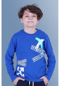 Resim Panios Kids X Baskılı Uzun Kollu Erkek Çocuk Indigo Sweatshirt İndigo 