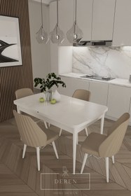 Resim DEREN HOME Mabel Serisi, 80x132 Mutfak Ve Salon Yemek Masası Takımı 4 Adet Cappucino Sandalye 