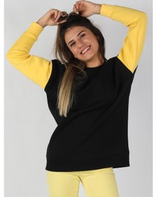 Resim Kadın Kolları Renkli Sweatshirt Siyah 