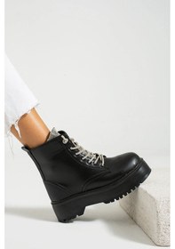 Resim Beyaz Soldey Poli Hafif Taban Taş Detaylı Fermuarlı Siyah Siyah 