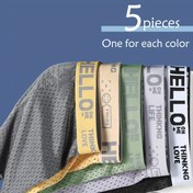 Resim 5 Paket Erkek Boxer Briefs, Her 5 Renkte 1 Çift, Yaz için Delinmiş, Serin ve Rahat, Merhaba Harf Kemer 