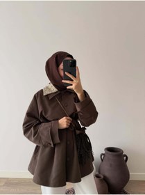 Resim EssCouture Yakası Taş İşleme Detaylı Kadın Trençkot 