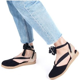 Resim Gerçek Elişi Ipli Düz Topuk Keten Espadril Handmade Siyah 