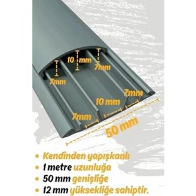 Resim CetKing Kendinden Yapışkanlı 50X12MM Gri Balık Sırtı Kablo Kanalı (1 Metre) 