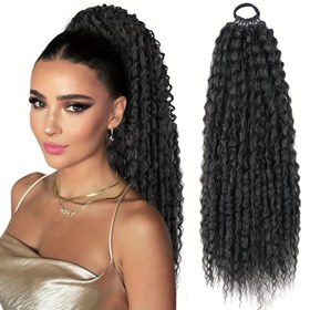 Resim 20 İnç Kıvırcık Kıvırcık At Kuyruğu Uzatma - Elastik Bantlı Afro Kıvırcık Saç Parçası, Kadınlar için Siyah & Sarışın Seçenekleri 