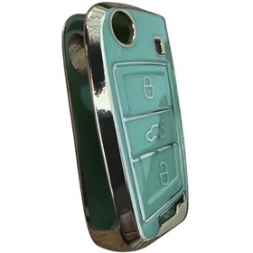 Resim Autohan Keys Volkswagen İçin Lüks Nano Anahtar Koruma Kılıfı, Golf 7, Golf 7.5, Tiguan, Polo, T-roc, T-cross İle Uyumlu, Yeşil Ve Altın 