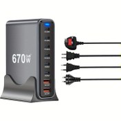 Resim 670W Gallium Nitride PD Şarj Cihazı 670W Çok Fonksiyonlu Masaüstü Adaptörü 140W Yüksek Güçlü PD3.1 Şarj Cihazı 8-Port Şarj Cihazı 