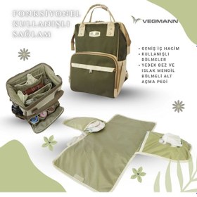 Resim Vegmann Tender Impertex Kumaş Anne Bebek Bakım Sırt Çantası Biberon Termos Gözlü Haki-bej Haki-bej Bej - Haki 