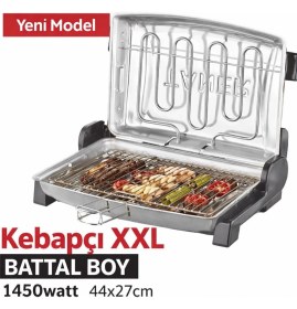 Resim Taner Kebapçı Xxl Battal Boy Çift Telli Elektrikli Et ve Balık Izgarası 44X27CM 1450WATT 
