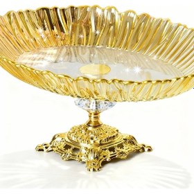 Resim Elta Collection Aurora Oval Gold Ayaklı Cam Servis & Sunumluk Tabak 25x35 