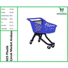 Resim MİXGROS G25 Plastik Çocuk Market Alışveriş Arabası 25 Litre Mavi 