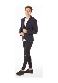 Resim Sposo 5116 Dar Kalıp Örme Kumaş Lacivert Erkek Blazer Ceket Lacivert 