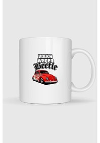 Resim Vw Beetle Retro Alevli Baskılı Kupa Bardak beyaz 