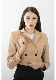 Resim Feminist Astarlı Crop Blazer Ceket 0105118.09 Camel Kahverengi 