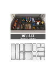 Resim 15'li Dolap Çekmece İçi Düzenleyici Set - Vida Dübel Hırdavat Avadanlık Organizer Set Antrasit 