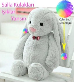 Resim Led Işıklı. Uyku Arkadaşı Uzun Kulak Bunny Peluş Tavşan 65Cm Gri 
