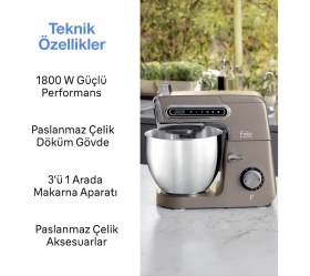 Resim Fakir Chef Pastro Mutfak Şefi 1800 W Güçlü Antrasit 6 lt Kapasiteli Paslanmaz Çelik Aksesuarlar 