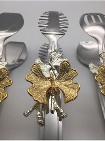 Resim Fiyakalı Ürünler Kelebek Aksesuarlı Gümüş Metal Salata, Makarna, Pasta , Servis , Sunum , Yemek Maşası 3'lü Set 