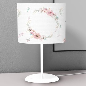 Resim instababyrooms Beyaz Çiçek ve Kelebek Desenli Çocuk Odası Dijital Baskılı Çocuk Odası Masaüstü Abajur Avize 