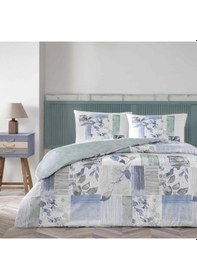 Resim Taç Eloise Mavi Tek Kişilik Ranforce Nevresim Takımı Beyaz 
