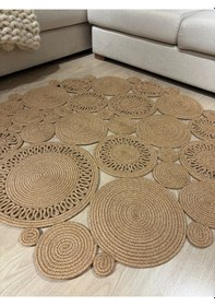 Resim Mavaux Harmony Jüt Doğal Hasır Kilim Bej Geometrik Bohem Yuvarlak El Örmesi Halı Bej 