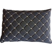 Resim Oto Boyun Bel Destek Yastığı Polarlı Örtü Bej Nakışlı Siyah Yastık 