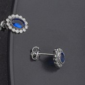 Resim LINTERNA 925 Ayar Gümüş Oval Safir Model Küpe 