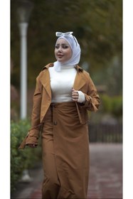 Resim Esre Store 0142 - Tesettür Trençkot Taba 