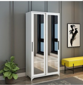 Resim Afilli Olivia Sürgülü Çift Aynalı Beyaz Portmanto Mdf 