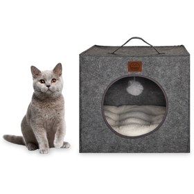 Resim Kitty, Kutu Şeklinde, Çift Taraflı Çıkarılabilir Minderli, Keçe Kedi Yatağı - 40 x 40 
