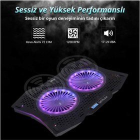 Resim Juo GT 2 Fanlı 1500 RPM LCD Ekranlı Led Aydınlatmalı RGB Hız ve Yükseklik Ayarlı Gaming Oyuncu Notebook Soğutucu 