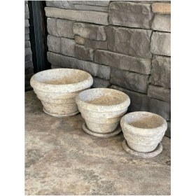 Resim Silver Traverten Doğal Taş 3,lü Saksı 