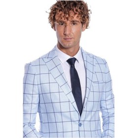 Resim Wessi Kare Desenli Slim Fit Açık Mavi Erkek Ceket 001 