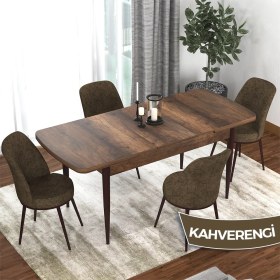 Resim Canisa Concept Kor Serisi Barok Ahşap Desen 70X114 Açılabilir Mutfak Masa Takımı, 4 Adet Sandalye 