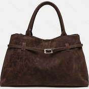 Resim Kadınlar İçin Büyük Kapasiteli Vintage Çanta - Şık Kahverengi, Yapılandırılmış Çıtçıt Kapatma, İş, Seyahat ve Günlük Kullanım İçin Sağlam Kulplar - Sofistike Profesyonel ve Günlük Çanta, Vintage Çanta, Dokulu Kumaş Yüzey, Retro Moda, Yüksek Kaliteli Astar 