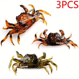 Resim 3 Adet Gerçekçi Silikon Yengeç Olta Yemleri, Yumuşak 3D Simülasyon PVC Suni Balık Yemi ile Keskin Olta ipleri için Tuzlu Su, Ahtapot Olta Malzemeleri 