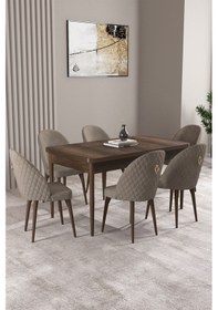 Resim Milas Barok Desen 80x132 Mdf Açılabilir Yemek Masası Takımı 6 Adet Sandalye Cappucino 