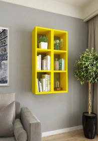 Resim Kitaplık Oturma Odası Duvar Rafı 2 Li Birleşik Mobilya Takım Sarı Sarı 