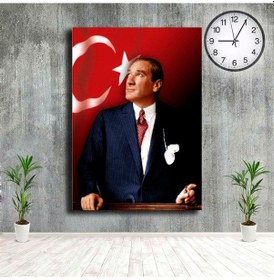 Resim Arkada Türk Bayraklı Mustafa Kemal Atatürk Kanvas Tablo 